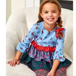 Matilda Jane Girls Festive Floral Ruffle Tunic Top Multicolor Sz 6